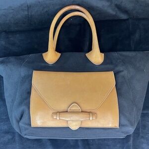 Pour la Victoire Black Canvas Leather Handles and Accents Zip Tote Bag Purse